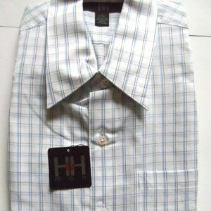H&H Men's Long Sleeve Dress Shirt - White Plaid, Size: S (14-14.5)